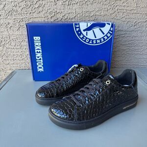 NEW Birkenstock Bend Low Croc Embossed Sneakers Womens 39EU or 8US Black Shiny